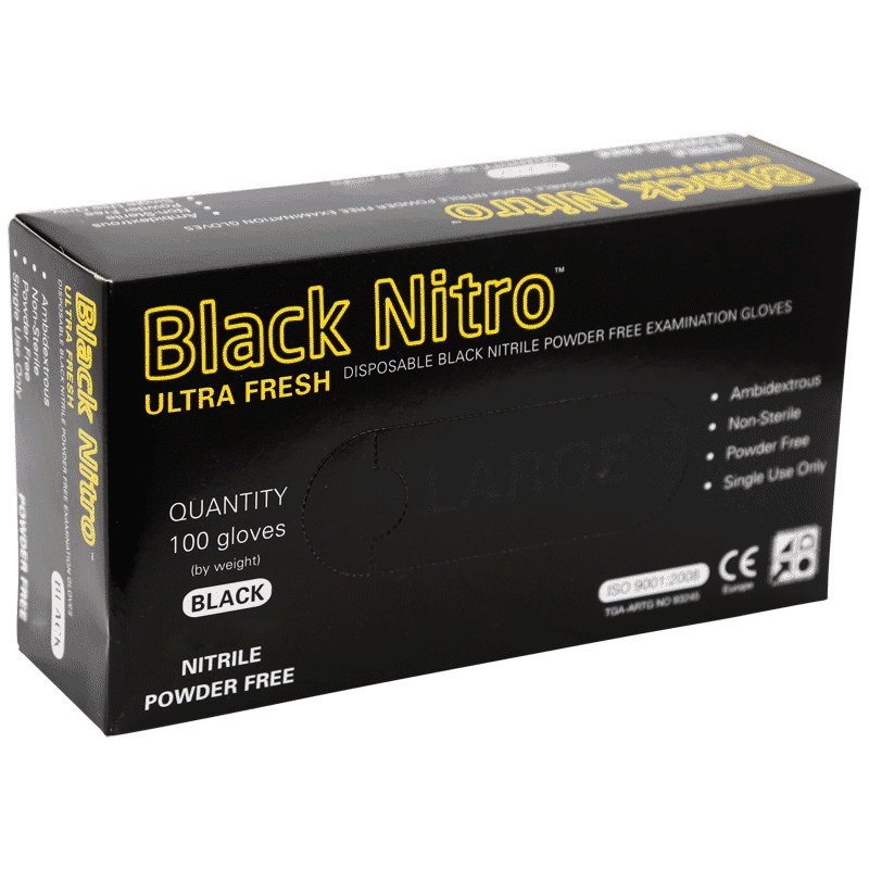 Gloves - Black Lightning XLGE Nitrile Powder Free [100 Pack]