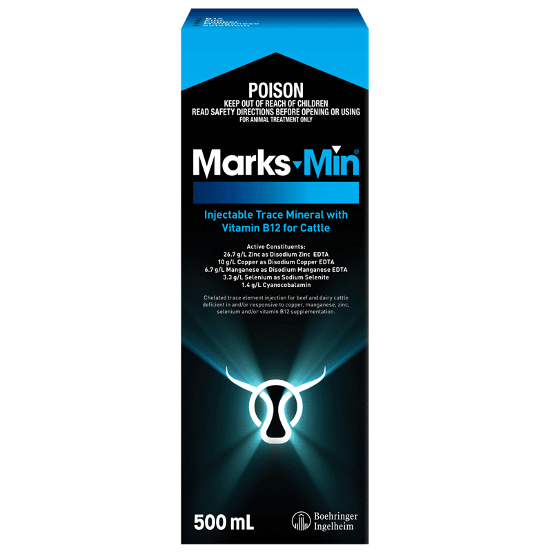 Marks-Min Injectable Trace Mineral with Vit B12 for Cattle [500 mL]