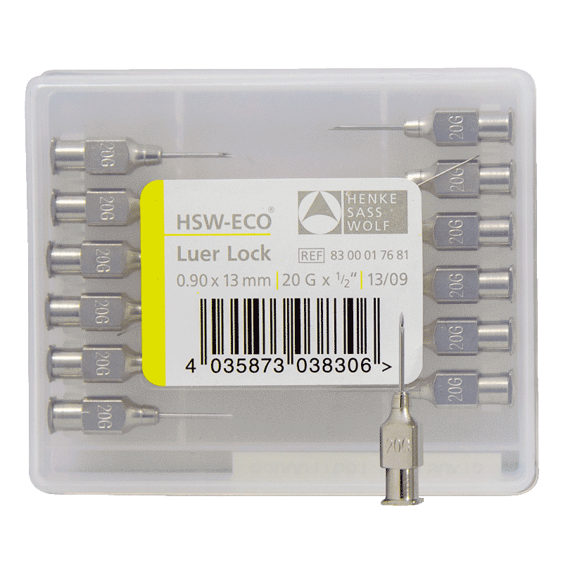 Needles - HSW-ECO Luer Lock Stainless Steel - 20G x 0.5" [12 Pack]