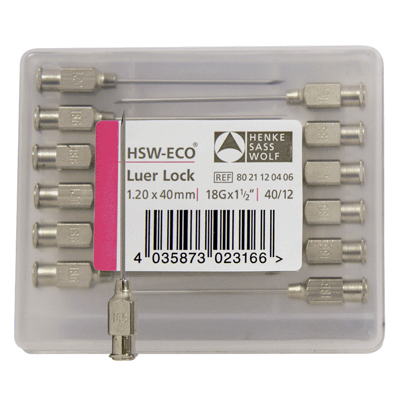 Needles - HSW-ECO Luer Lock Stainless Steel - 18G x 1.5" [12 Pack]
