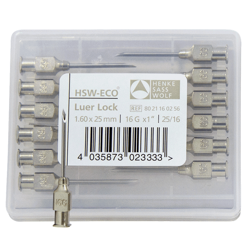 Needles - HSW-ECO Luer Lock Stainless Steel - 16G x 1" [12 Pack]