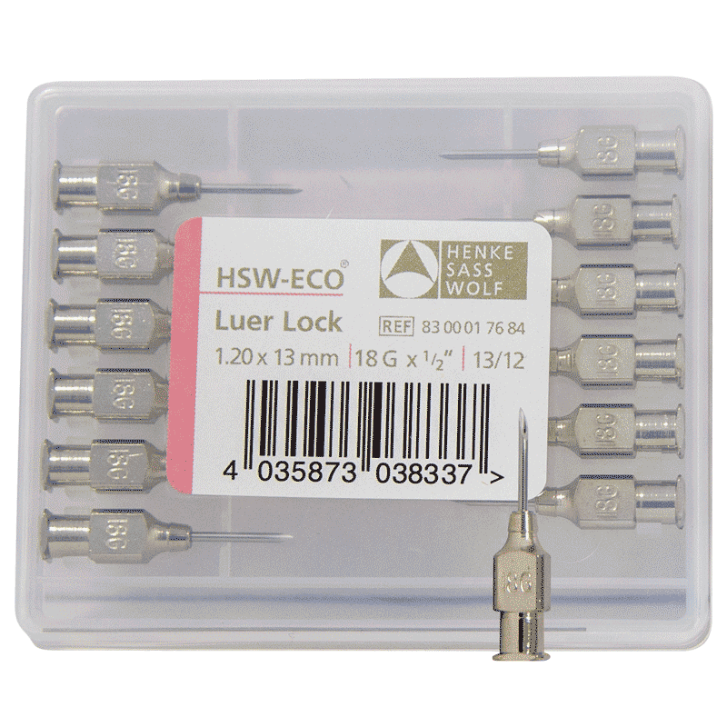 Needles - HSW-ECO Luer Lock Stainless Steel - 18G x 0.5" [12 Pack]
