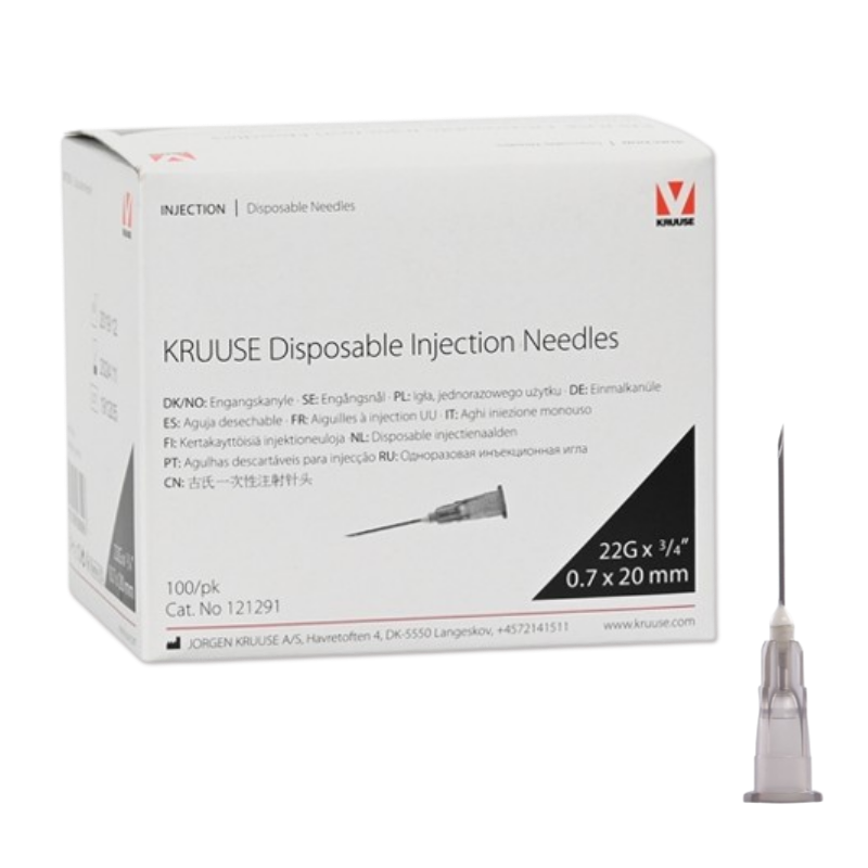 Needles - Kruuse Hypodermic 22G x 0.75" [100 Pack]